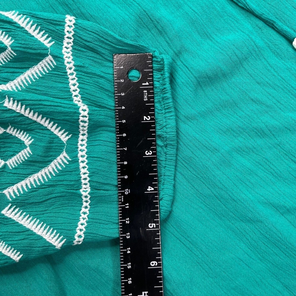 Lane Bryant Teal Embroidered Peasant Blouse Tassel Tie Top Size 18 Boho Rayon - Picture 7 of 13